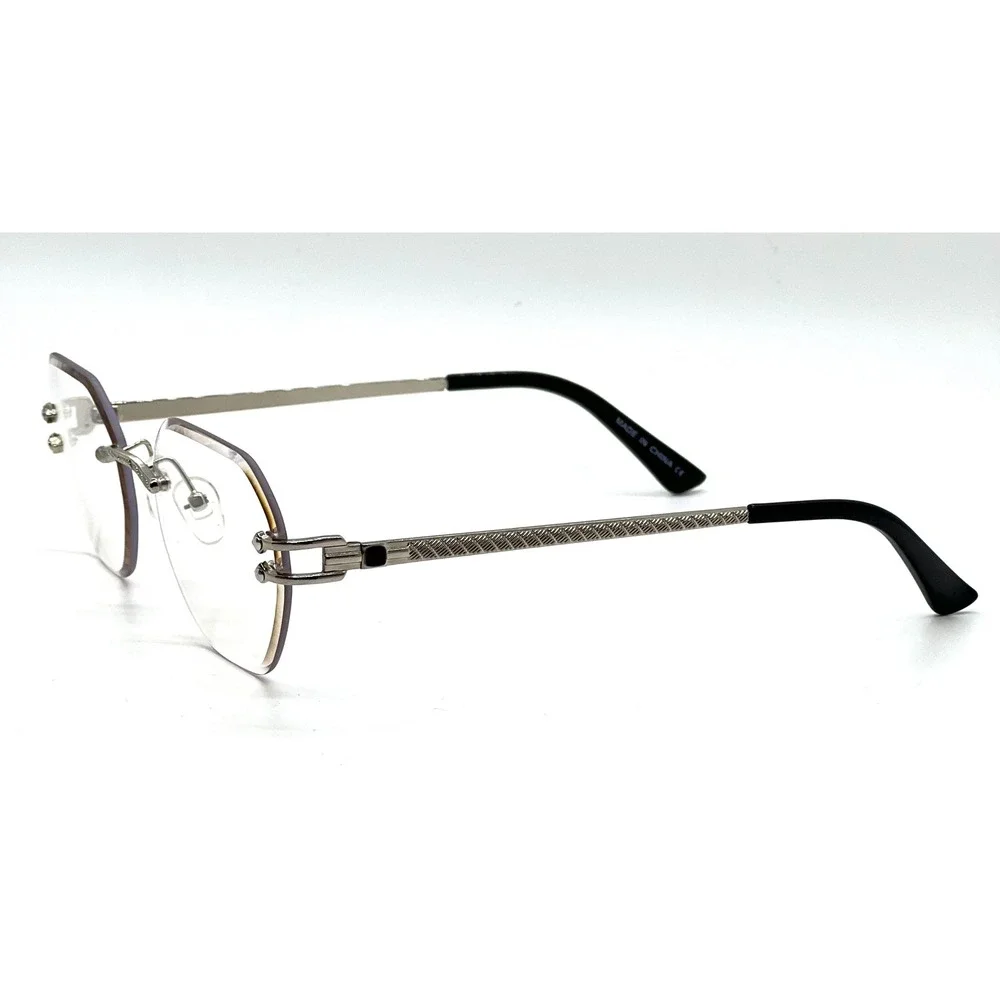 Silver Frameless Angular Eyewear Exhibits Women Eyewear Clear Lens Ombre Shaded
